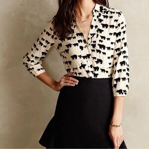 Anthropology Maeve Black and Cream Animal Print Blouse